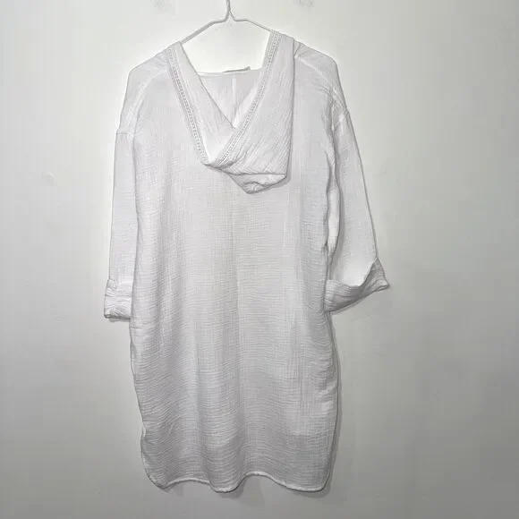 NWT La Blanca Resortwear Hooded Gauze Cotton Coverup - White S